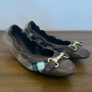 Burberry Canvas and Leather Ballet Flats with Buckle Detail